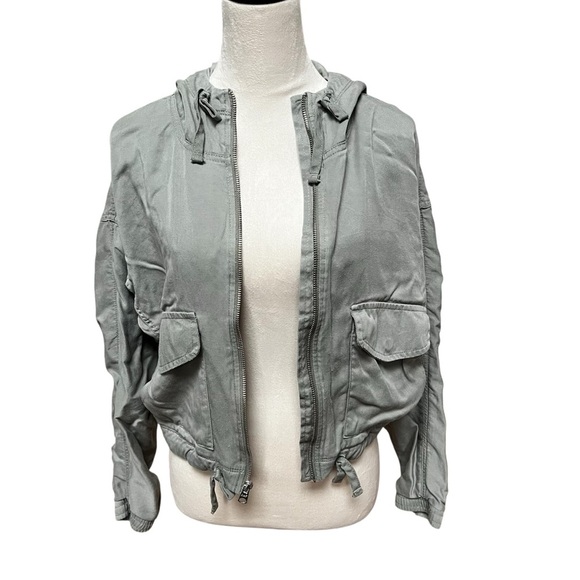 Abercrombie & Fitch Cropped Jacket Large Juniors Olive Green - Picture 5 of 6